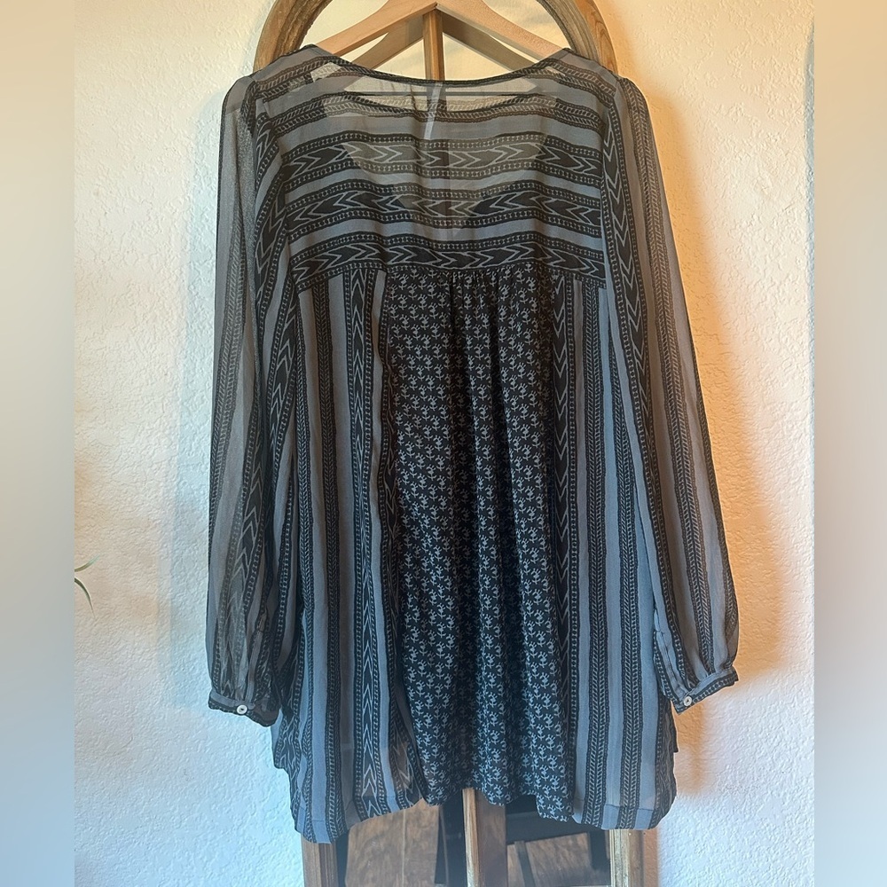 Free People Boho Tunic Top Medium Sheer Long Sleeve Print Blouse - Picture 4 of 10